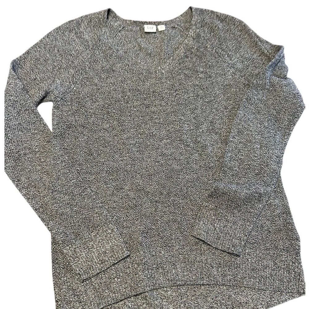 Gap V-Neck Sweater Womens Small Gray White Marled Knit Pullover Raglan Sleeve